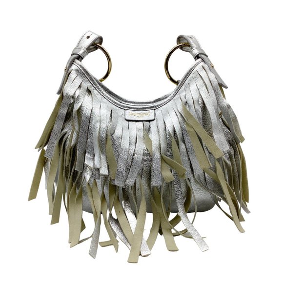 Saint Laurent Fringe Metallic Silver Leather Shoulder Bag - Picture 2 of 11